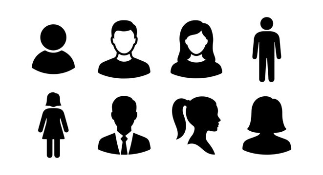 Set of Diverse User Profile Avatar and Person Silhouette Icons