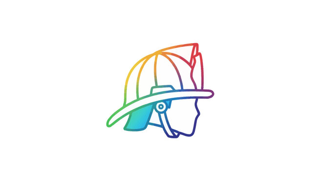 Rainbow gradient firefighter helmet icon, pride symbol, emergency service emblem
