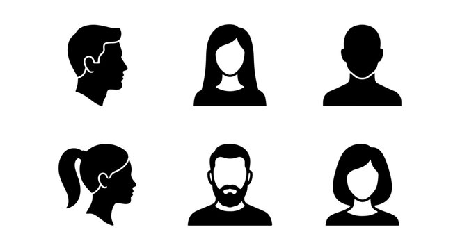 Diverse People Silhouette Vector Icons for UI/UX. Professional Male, Female, Side View, and Bearded Character Pack.