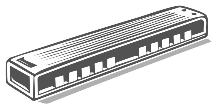 Classic Diatonic Harmonica Illustration, Blues Instrument for Music Performance, Isolated Graphic