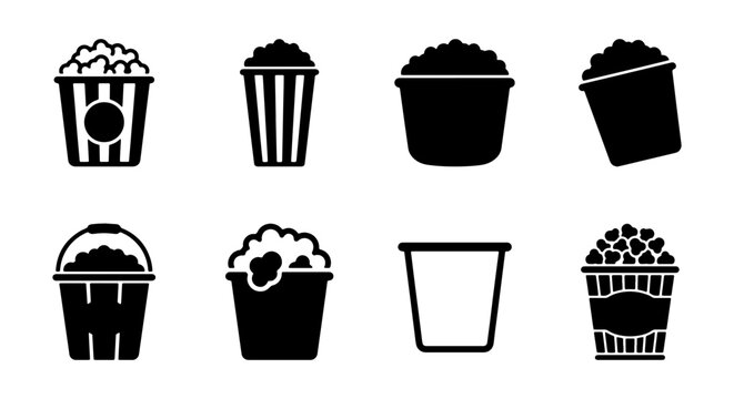 Cinema Popcorn Snack Icon Set &ndash; Movie Theater Bucket Vector Symbols
