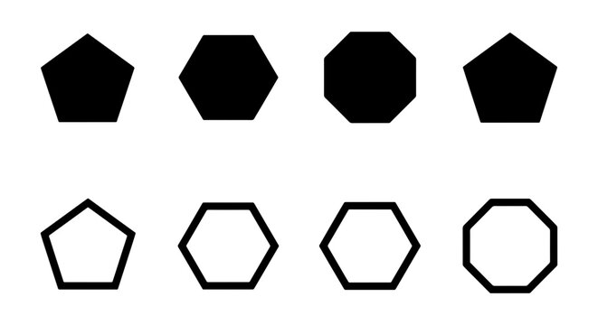 Geometric Polygon Shape Set &ndash; Pentagon, Hexagon and Octagon Vector Icons