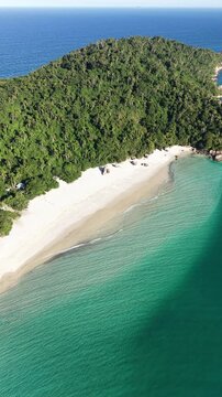 Aerial view of Campeche Island with turquoise water in Florianopolis, Brazil