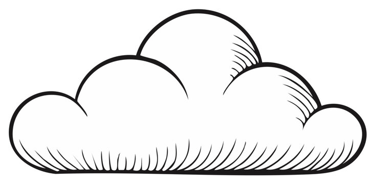 Stylized cloud formation illustration with engraved line detailing, creating a vintage weather or environmental design element
