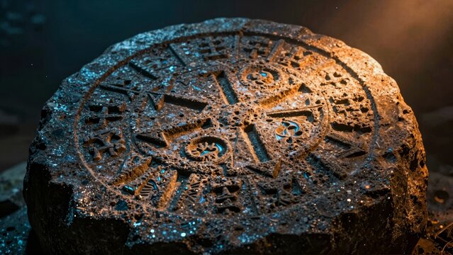 Mystical Ancient Rune Stone with Cinematic Lighting