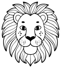 Obraz premium Black and white cartoon lion head illustration for children's designs
