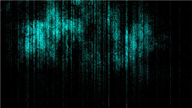 Vector Abstract turquoise streaks cascade down deep black ground, creates artistic pattern, evokes feeling of energy, mystery and dynamic movement.