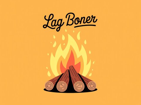Lag boner funny pun illustration with a campfire and wooden logs
