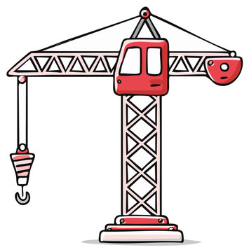 Cartoon illustration of a red crane for construction or lifting