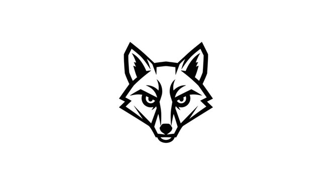 Bold black and white illustration of a fox head against a plain white backdrop