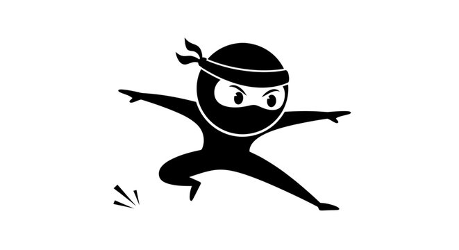 Cartoon ninja jumping in dynamic martial arts pose