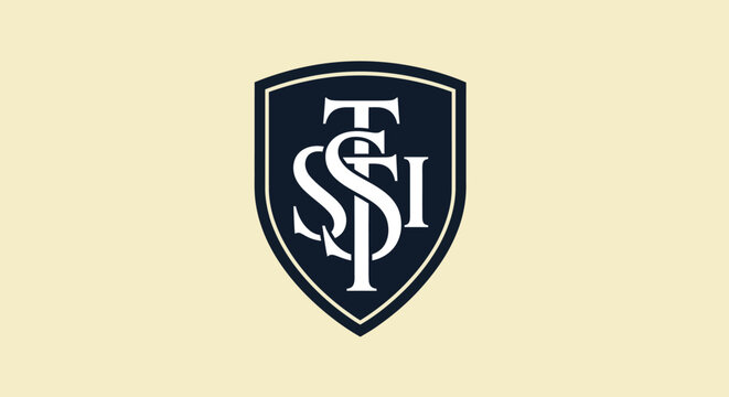Classic navy blue shield crest with interlocking STI monogram