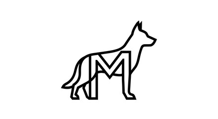 Fototapeta premium Dog silhouette with letter m design conceptual emblem for various applications