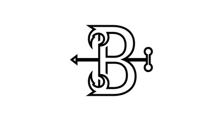 Elegant black and white letter b logo with anchor element design © ikk