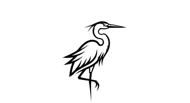 Elegant black and white heron illustration on white background