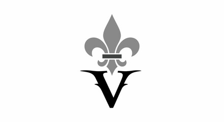 Elegant fleur de lis symbol with letter v on white background © ikk