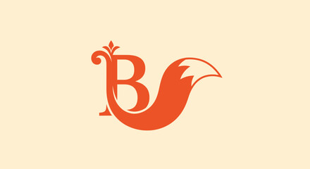 Elegant letter b design with a fox tail logo concept against light background © ikk