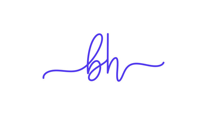 Elegant handwritten initials bh in blue on white background design
