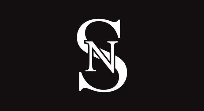 Elegant sn monogram stylish letter combination on black background