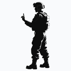 Obraz premium Soldier silhouette, military man, army uniform, black vector icon