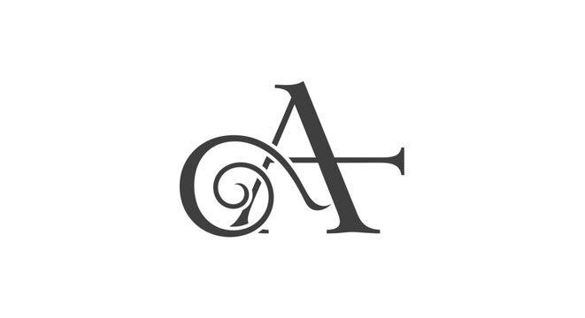 Elegant black serif letter A monogram with decorative swirl