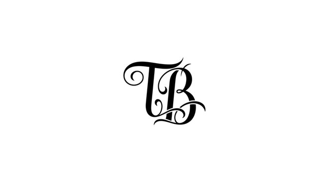 Elegant black script monogram of letters T and B