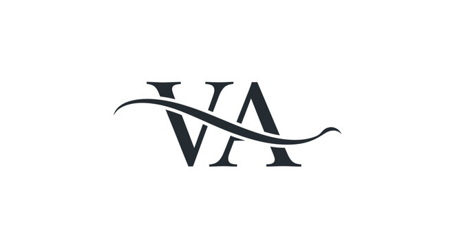 Elegant VA letters monogram logo with a swoosh