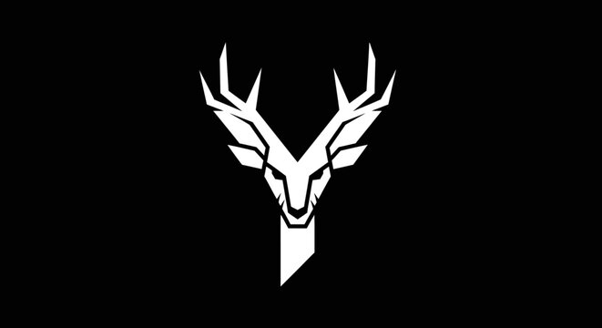 Geometric deer head silhouette against black background for branding and design
