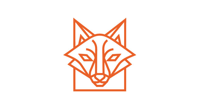 Geometric fox head logo design in orange on white background
