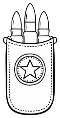 Obraz premium Three bullets in a leather pouch adorned with a star emblem a hand drawn illustration