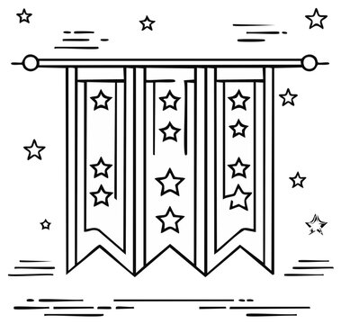 Festive bunting line art design with stars and banner pendants