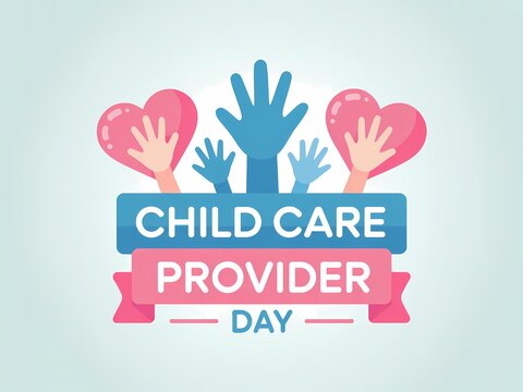 Child care provider day vector illustration with hands and hearts