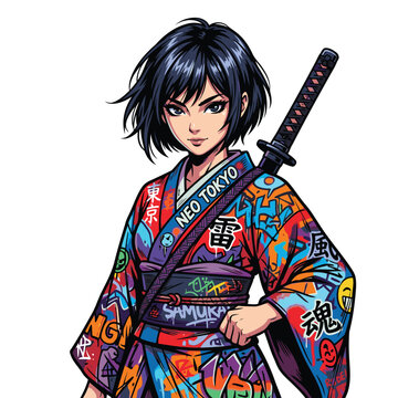 samurai girl vector image