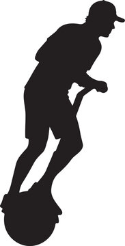 Silhouette of a Man Riding an Electric Unicycle Isolated on White
