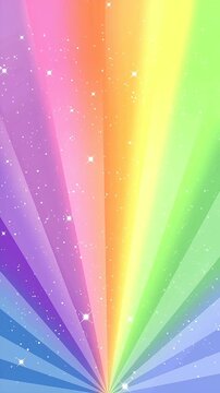 Radiant rainbow rays burst forth, sprinkled with glittering stardust. A cheerful, vibrant design evokes feelings of joy and playful, colorful energy.