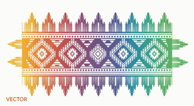 Vibrant Tribal Pattern Border with Geometric Diamonds and Rainbow Gradient