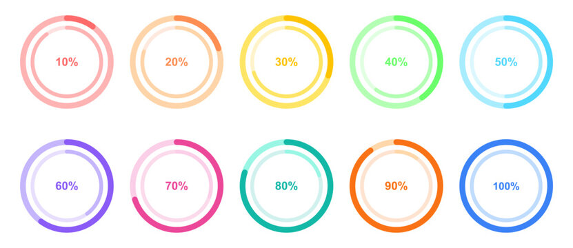 Vibrant circular progress bars in multiple colors for infographics and data visualization