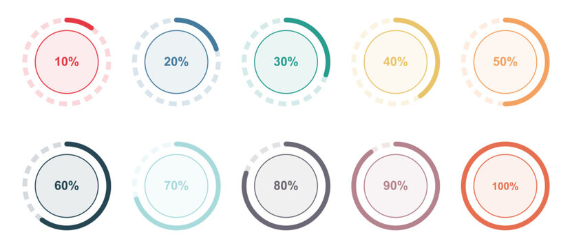 Infographic elements percentage circles progress charts data visualization business graphics vector icons