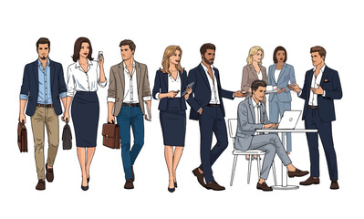 Obraz premium Business people, office workers, professionals, corporate team, colleagues, flat illustration set