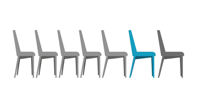 Unique Blue Chair Stands Out Among Grey Chairs in a Row