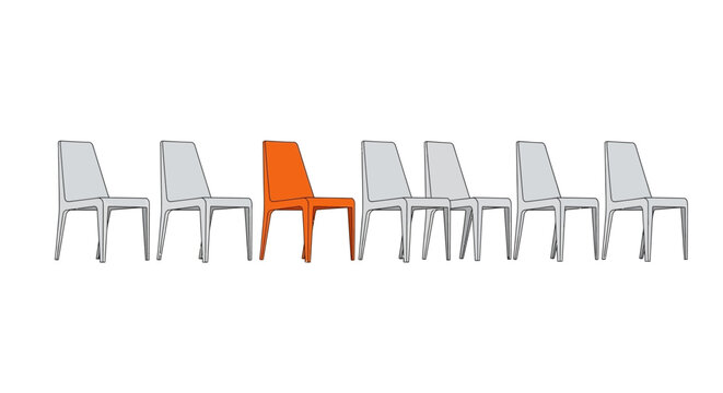 Unique Orange Chair Stands Out Among Grey Chairs in a Row