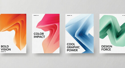Abstract fluid wave poster set, colorful 3D gradient cover designs, modern geometric brochure templates with bold vision and color impact typography © Hurain Fatima