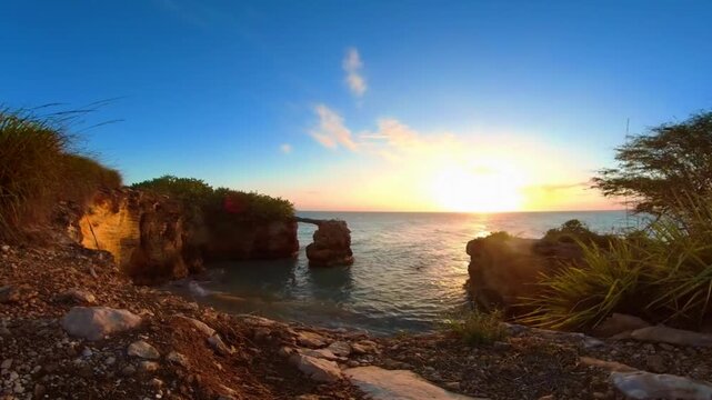 Wide time-lapse of a sunset at Puente de Piedra, Cabo Rojo, Puerto Rico