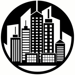 Fototapeta premium Black and white cityscape illustration in circle.