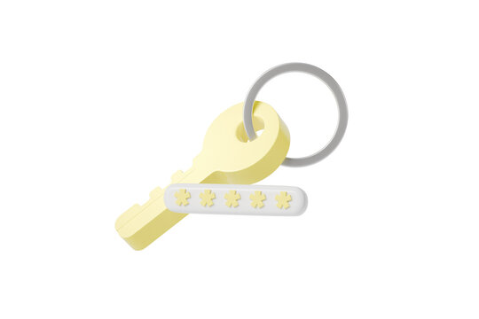3d key ring password icon. login security concept. minimal cartoon keychain bunch asterisk passcode for ui web app design. isolated on white transparent background. 3d render.