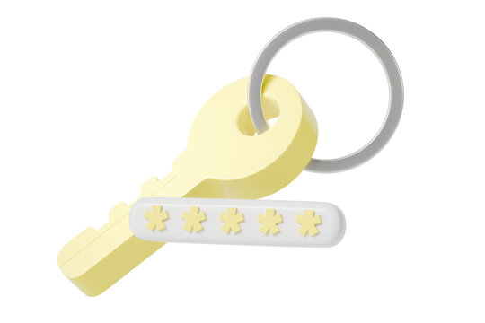 3d key ring password icon. login security concept. minimal cartoon keychain bunch asterisk passcode for ui web app design. isolated on white transparent background. 3d render.