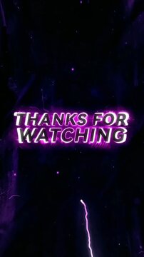 A neon sign glows, set against a dark backdrop with electric accents. The words express gratitude to the audience, creating a vibrant, digital farewell.