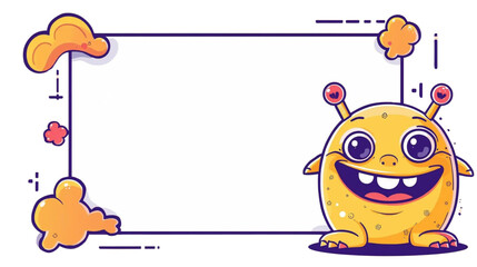 Fototapeta premium Happy Cartoon Monster Peeking from a Blank White Frame Perfect for Kids Content and Educational Designs