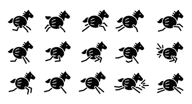 Black horse icons, running horse silhouettes, 20 horse graphics, vector horses