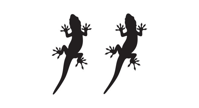 Two identical gecko lizard silhouettes side by side isolated on white background reptile animal flat icon vector set.